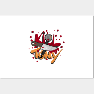 Kill Tony Cartoon Knife  & Mic Design In Red And Yellow (White) Posters and Art